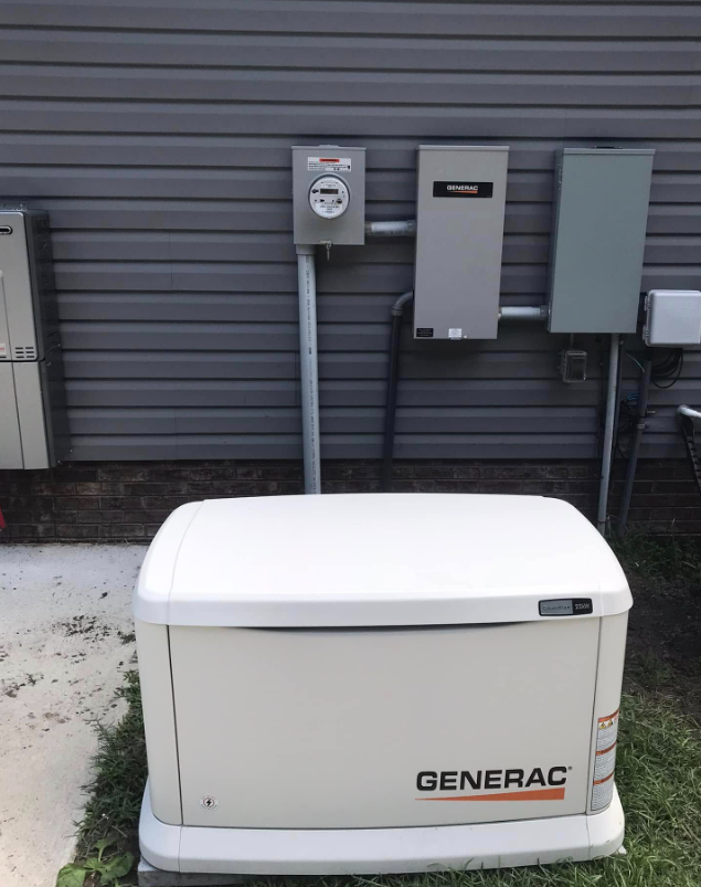 22kW Generac generator with neatly aligned meter and transfer switch